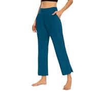 Pantalón Palazzo Mujer Verano Negro Pierna Recta Pantalones Chándal Mujer Cintura Alta Color Sólido Sencillos Suave al Tacto Cómodo Pantalón Elegante con Smock para Vacaciones Playa, turquesa, L