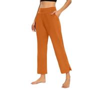 Pantalón Palazzo Mujer Verano Negro Pierna Recta Pantalones Chándal Mujer Cintura Alta Color Sólido Sencillos Suave al Tacto Cómodo Pantalón Elegante con Smock para Vacaciones Playa, naranja., L