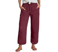 Pantalón Palazzo Mujer Verano Negro Pierna Recta Pantalones Mono Mujer Color Sólido Sencillos Suave al Tacto Cómodo Pantalón Elegante con Smock para Vacaciones Playa, Vino, M