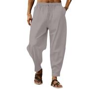 Pantalón Pijama Hombre a Cuadros Cómodo y Práctico Pantalones de Verano Largos de Algodón Y Lino para Hombre con Cinturón Elastico Pantalones Playa Color Sólido Pantalones Jogger Transpirable, gris, M