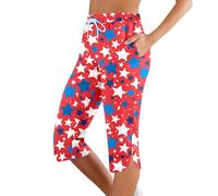Pantalon Pirata Mujer Verano Pantalones Elegantes Casuales Femeninos para Uso Diario con versatilidad y Confort en Toda ocasión (Red, L)