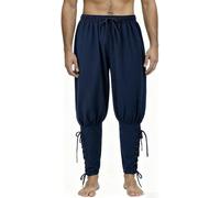 Pantalón Pirata Vikingo Medieval para Hombre, Blanco, Mediano