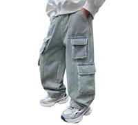 Pantalon Portero Niño - Pantalones Cargo Para Niños De Mezclilla De Pierna Recta Con Múltiples Bolsillos Holgados Informales Para Adolescentes Jóvenes Cómodos Duraderos Largos Para Uso Diario Escolar