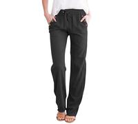 Pantalón salón verano para mujer, moda, pantalones de gran tamaño, color sólido, pantalones de playa, cintura elástica, cordones de pierna ajustada, larga recta, corte de poliéster, secado rápido