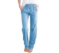 Pantalón salón verano para mujer, moda, pantalones de gran tamaño, color sólido, pantalones de playa, cintura elástica, cordones de pierna ajustada, larga recta, corte de poliéster, secado rápido