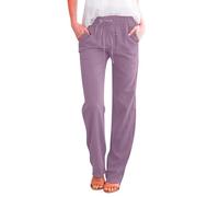 Pantalón salón verano para mujer, moda, pantalones de gran tamaño, color sólido, pantalones de playa, cintura elástica, cordones de pierna ajustada, larga recta, corte de poliéster, secado rápido