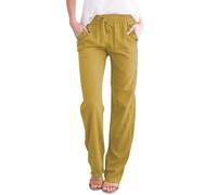 Pantalón salón verano para mujer, moda, pantalones de gran tamaño, color sólido, pantalones de playa, cintura elástica, cordones de pierna ajustada, larga recta, corte de poliéster, secado rápido