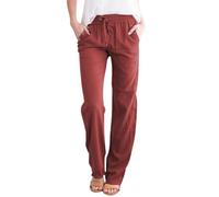 Pantalón salón verano para mujer, moda, pantalones de gran tamaño, color sólido, pantalones de playa, cintura elástica, cordones de pierna ajustada, larga recta, corte de poliéster, secado rápido