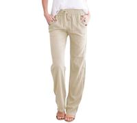 Pantalón salón verano para mujer, moda, pantalones de gran tamaño, color sólido, pantalones de playa, cintura elástica, cordones de pierna ajustada, larga recta, corte de poliéster, secado rápido