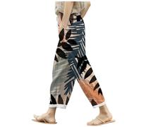 Pantalon Senderismo, Pantalones De Lino De Verano para Mujer Holgados con Bolsillos Cintura EláStica Pernera Ancha Estilo Retro Literario Color Liso Casuales Estilo Noveno