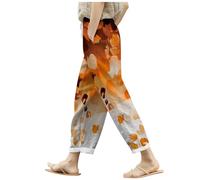 Pantalon Senderismo, Pantalones De Lino De Verano para Mujer Holgados con Bolsillos Cintura EláStica Pernera Ancha Estilo Retro Literario Color Liso Casuales Estilo Noveno