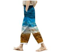 Pantalon Senderismo, Pantalones De Lino De Verano para Mujer Holgados con Bolsillos Cintura EláStica Pernera Ancha Estilo Retro Literario Color Liso Casuales Estilo Noveno