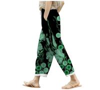 Pantalon Senderismo, Pantalones De Lino De Verano para Mujer Holgados con Bolsillos Cintura EláStica Pernera Ancha Estilo Retro Literario Color Liso Casuales Estilo Noveno