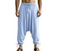 Pantalón Tiro Bajo Pantalones de HaréN Cómodos con Cintura Elásticas de Un Solo Color Estilo Hippie Pantalones Harem de Algodón para Hombre Holgados Hippie Pantalón de Lino para Yoga y Playa