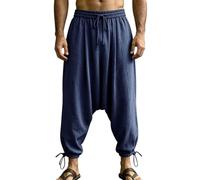 Pantalón Tiro Bajo Pantalones de HaréN Cómodos con Cintura Elásticas de Un Solo Color Estilo Hippie Pantalones Harem de Algodón para Hombre Holgados Hippie Pantalón de Lino para Yoga y Playa
