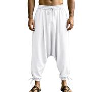 Pantalón Tiro Bajo Pantalones de HaréN Cómodos con Cintura Elásticas de Un Solo Color Estilo Hippie Pantalones Harem de Algodón para Hombre Holgados Hippie Pantalón de Lino para Yoga y Playa