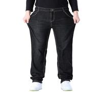 Pantalón vaquero de gran tamaño para hombre, elástico, ajuste holgado, estilo vintage, cintura elástica, corte recto, súper flexible, denim, cómodo, de algodón, pantalón casual, Negro , 3XL