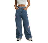 Pantalon Vaquero Mujer,Pantalones Vaqueros Holgados de Cintura Media, con Bolsillos, Largos Chaleco Disfraz (Blue, XL).