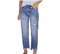 PantalóN Vaquero Mujer - Pantalones Vaqueros Mujer Mezclilla Recta Rasgados Diseño Cintura Alta Sólida Comodidad Moda Casual Elegante Duraderos Tendencias Actuales Estilo Versátil