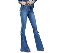 Pantalon Vaquero Mujer,Plus Casual Women Bow Pant Elástico Loose Denim Boot Cut Jeans de Cinturones Anchos (Light Blue, L).