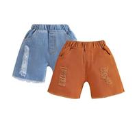 Pantalon Vaquero Negro Corto Niña Short Jeans Bermudas Baggy Cintura Elástica Pantalones Denim Ancho Cómodo Transpirables Verano Casual con Bolsillos 0-4 Años (Blue, 3-4 Years)