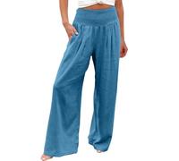 Pantalon Verano Mujer,Pantalon Fluido Mujer Verano,Women Linen Pants Summer Wide Leg High Waist Casual Pant 2026 Beach Travel Vacation Outfits Mallas uctoras Deporte (Light Blue, XXL)