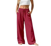 Pantalon Verano Mujer,Pantalon Mujer Verano Fresco,de Pierna Ancha y Cintura Alta con Botones y Bolsillos Informales Mallas Largas Deportivas