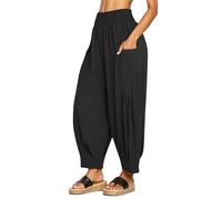 Pantalon Verano Mujer Pantalones Mujer Verano Blanco Pantalón Talla Grande Fresquitos De Lino Ancho Hippies Trabajo Pirata Bombachos Anchos Cintura Alta Abiertos Laterales Ropa XXL Piratas Frescos