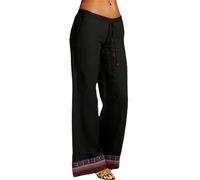 Pantalon Verano Mujer,Ropa Mujer Verano,Cotton and Linen Embroidered Wide Leg Pants For Women Spring and Summer Loose High Waist Straight Casual Pants (Black, XL)