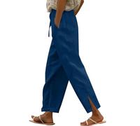 Pantalon Verano Mujer,Women's Summer Long Solid Color Cotton Linen Straight Leg Loose Casual Pants Cintura Negros (Blue, XXL)