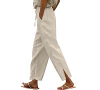 Pantalon Verano Mujer,Women's Summer Long Solid Color Cotton Linen Straight Leg Loose Casual Pants Cintura Negros (Khaki, XXL)
