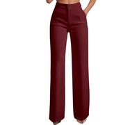 Pantalon Vestir Mujer Oficina Casual Negros Piernas Rectas Básicos de un Solo Color para el Día a Día Trabajo Pantalones Elástica Cintura Pantalones con Bolsillos