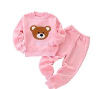 Pantalone de Franela Infantil Conjunto Largo Mangas Camiseta Pantalón Invierno Niñas Ropa Dormir Cómoda (110)