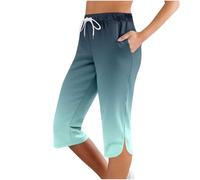 Pantalones 3/4 Mujer Verano Casual Algodón Pantalones Elásticos Corsario a Anudar Deporte Panta Corto Cintura Elástica Pantalones Chic Y Elegant 2025, Y Grey, XXL