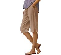 Pantalones 3/4 para mujer, de verano, ligeros, de lino, longitud hasta la rodilla, pantalones de playa, pantalones de joggy, pantalones de ocio, pantalones holgados, pantalones de senderismo