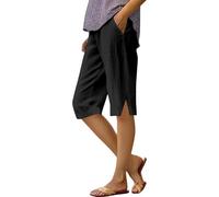Pantalones 3/4 para mujer, de verano, ligeros, de lino, longitud hasta la rodilla, pantalones de playa, pantalones de joggy, pantalones de ocio, pantalones holgados, pantalones de senderismo