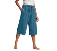 Pantalones 3/4 para mujer, pantalones capri de verano, elásticos, culotte, pantalones de verano, pantalones de playa, pantalones de ocio, cómodos pantalones de chándal con cintura elástica, pantalones