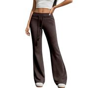 Pantalones Acampanados Casuales de Cintura Alta a la Moda con Cintura elást | Pantalones Calientitos Para Mujer Lino Blusa Faja Otoño Bicolor Poliester Mano Colombianos Ejercicio Enterizos Sudar