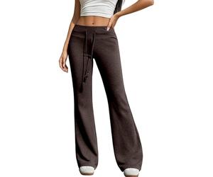 Pantalones Acampanados Casuales de Cintura Alta a la Moda con Cintura elást | Pantalones Calientitos Para Mujer Lino Blusa Faja Otoño Bicolor Poliester Mano Colombianos Ejercicio Enterizos Sudar