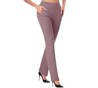 Pantalones acampanados de color sólido para mujer, pantalones de trabajo elásticos para mujer, con bolsillos, corte de bota, pantalones acampanados, pantalones casuales de negocios, pantalones de