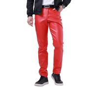 Pantalones Ajustados de Piel sintética para Hombre, elásticos, Estilo Motociclista, Ajustados, Estilo Punk, para Discoteca, Color Rojo 28