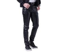 Pantalones Ajustados de Piel sintética para Hombre, elásticos, Estilo Motociclista, Ajustados, Estilo Punk, para Discoteca, Color Negro, Talla 30