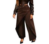 Pantalones anchos de cintura alta para mujer con pernera asimétrica, cierre de botones, vaqueros anchos en estilo casual de moda para el día a día, café, XL