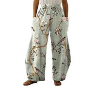 Pantalones Anchos de Mujer con Estampado 3D de Mariposa Flores y Pájaros Cintura Elástica Informales Sueltos Bohemios de Playa con Bolsillos