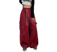 Pantalones Anchos de paracaídas para Mujer, Cintura elástica, Estilo Cargo Holgado, Ropa Informal Estilo Y2K Grunge, Color Burdeos, Talla 3X Large