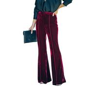 Pantalones Anchos De Terciopelo Mujer,Pantalones Palazzo De Cintura Alta Burdeos Pantalones De Campana Empalmados Vintage Pantalones De Trabajo Pantalones De Salón De Trabajo De Negocios Elegantes