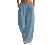 Pantalones Anchos Mujer con Bolsillo Color Liso - Ropa Verano Mujer Pant Cintura Elástica Anchos Calle, Pantalones Chic Transpirable Pant Detente Travail Azul Claro L