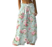 Pantalones anchos Mujer Fluido Verano Elástico Pantalones Falda Bragas, 2 x Mint Green, XXXL