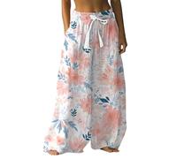 Pantalones anchos Mujer Fluido Verano Elástico Pantalones Falda Bragas, 5 x rosa, M
