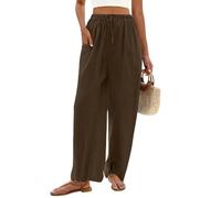 Pantalones Anchos Mujer Verano Color Liso con Bolsillo - Ropa Verano Mujer Pants con Cordón Classic Calle, Pantalón De Lino Transpirable Chic Pant Travail Plage Cafe XXL